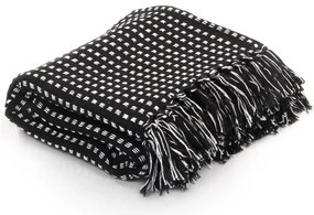 vidaXL Pătură decorativă cu pătrățele, bumbac, 125 x 150 cm, negru