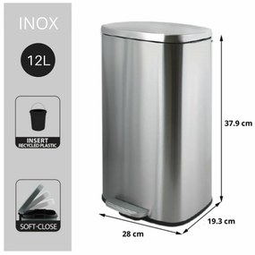 Coș de gunoi cu pedală soft-close Spirella Akira12 l, oțel inoxidabil periat, 12 l