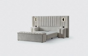 Boxspring ~FLORIDA~ lada de depozitare, saltea cu topper, material boucle, culoare bej 160x200 cm
