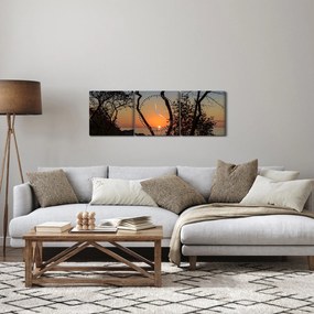 Tablou cu apus de soare (cu ceas) (90x30 cm)