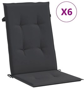 Perne scaun de gradina, 6 buc., negru, 120x50x3 cm 6, Negru, 120 x 50 x 3 cm