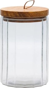 Borcan din sticla, cu capac din lemn, H16cm, Vision