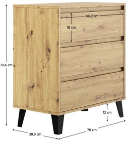 Comoda BOGAN 3S70, stejar Artisan