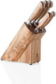 Suport pentru cuțite din lemn de salcâm și set 5 cuțite din oțel inox Brandani Cut