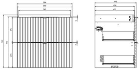 Dulap baie cu riflaje 3D negru mat suspendat 60 pentru lavoar, MDF, Cersanit Tirso 600x450 mm, Negru mat