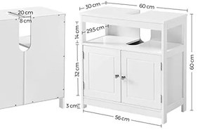 Dulap de depozitare pentru lavoar, Vasagle, Alb, 60x30x60 cm