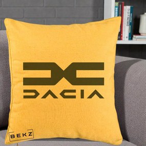 Perna Personalizata cu emblema Dacia, 40x40 cm, Galben, Husa Detasabila, Perna Inclusa, BEKZ®