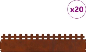 vidaXL Borduri pentru gazon 20 pcs Ruginit 103 x 0,05 x 22 cm