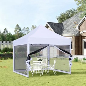 ABCCANOPY – Cort pavilion pliabil 3x3 m, cu pereți Mesh anti-insecte, înălțime reglabilă (3 trepte), impermeabil, protecție UV, Alb,