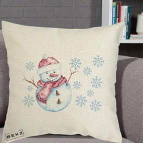 Perna Decorativa Om de Zapada Rosu cu Fulgi, 40x40 cm, Ecru, Husa Detasabila, Perna Inclusa, BEKZ®