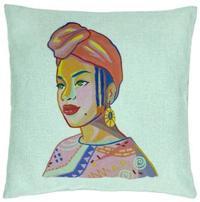 Perna Decorativa, Model African Style, 40x40 cm, Verde Menta, Husa Detasabila, Burduf