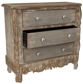 Comoda bej, din lemn masiv, aspect vintage, 3 sertare, Beauclair