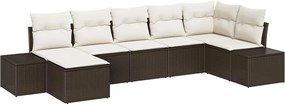 vidaXL Set de canapele pentru grădină cu pernă 7 pcs Maro Rattan poli