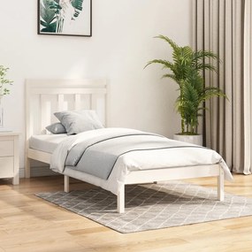 3105211 vidaXL Cadru de pat Small Single 2FT6, alb, 75x190 cm, lemn masiv