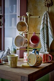Set 3 căni natur din ceramică artizanală pictată manual cu motive geometrice în roz, 450 ml, 11×8,5 cm, "Linora"