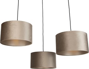 Lampă suspendată neagră cu abajur gri-maroniu 35cm 3 lumini - Cava