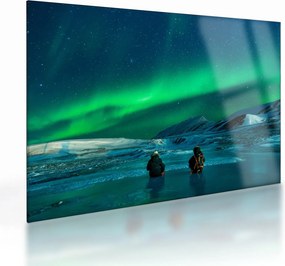 Tablou pe sticlă cu oameni la Aurora borealis (70x50 cm)