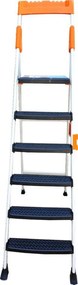 Scara dubla pliabila din aluminiu emailat HouseXL® Harbinger, plianta, maxim 155 kg, trepte si platforma acoperite cu plastic anti-aderent, picioare