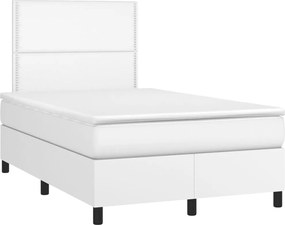vidaXL Pat box spring cu saltea, alb, 120x190 cm, piele ecologică