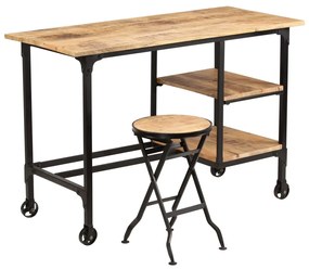 vidaXL Birou cu scaun pliabil, lemn masiv de mango, 115 x 50 x 76 cm