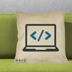 Perna Personalizata Laptop Cod HTML, 40x40 cm, Crem, Husa Detasabila, Perna Inclusa, BEKZ®