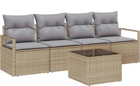 vidaXL Set de canapea 5 pcs Bej și gri poliratan