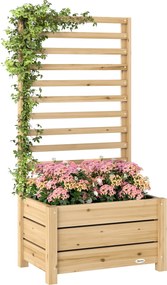 Outsunny Jardiniere înaltă cu spalier din lemn, ghiveci înălțat cu orificiu de scurgere și material nețesut 60 x 39 x 120 cm lemn natural | Aosom Romania