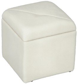 HOMCOM Bancă cu Spațiu de Depozitare, Tapițată cu Blană Teddy Fleece, Puf la Capătul Patului, 39x39x39 cm, Alb Crem | Aosom Romania