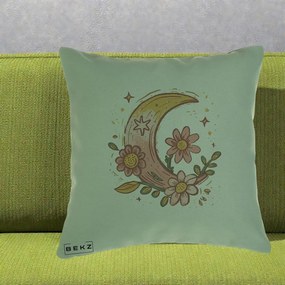 Perna Decorativa Luna Florala Boho, 40x40 cm, Verde, Husa Detasabila, Perna Inclusa, BEKZ®