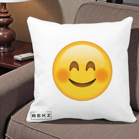 Perna Decorativa Emoji Fericit Roscat, 40x40 cm, Alba Mata, Husa Detasabila, Perna Inclusa, BEKZ®