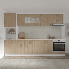 Corp haaus Karo, 2 Usi, cu spatiu cuptor, Lemn Natural/Alb, 60 x 57 x 210 cm