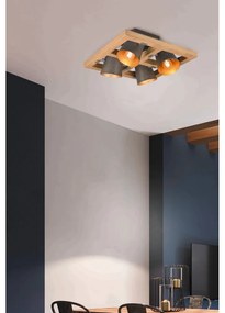 Plafonieră gri închis/în culoare naturală cu abajur din metal 39x39 cm Bell – Trio