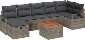 vidaXL Set de canapele pentru grădină cu pernă 8 pcs Gri Rattan poli