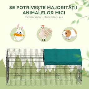 PawHut Tarc pentru Animale de Companie, Habitat pentru Pui, Iepuri, Chinchilla, Spațiu Sigur cu Acoperiș Verde | Aosom Romania