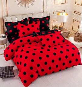 Lenjerie de pat cu 2 fete, tesatura tip finet, pat 2 persoane, rosu / negru, 6 piese, FNJ-388
