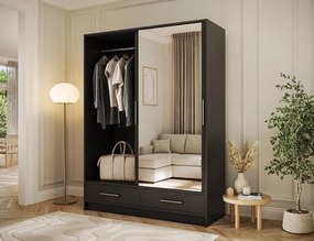 Dulap cu uși glisante si oglinda Estantte II, 150x60x200 cm – Negru