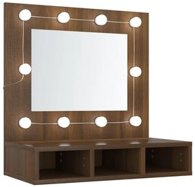 820456 vidaXL Dulap cu oglindă și LED, stejar maro, 60x31,5x62 cm