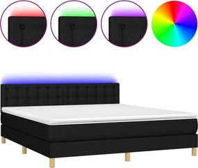 vidaXL Pat cu arcuri, saltea și LED, negru, 180x200 cm, textil