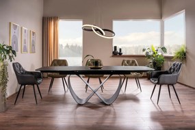 Set masa extensibila Infinity Ceramic negru/negru mat - L160-240 cm + 3 scaune Cherry piele olive + 2 scaune Cherry piele gri