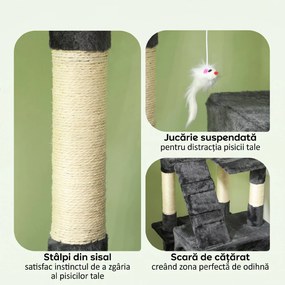 PawHut Albero Tiragraffi per Gatti con Due Cucce in Peluche e Sisal, Grigio, 50x50x170cm