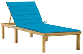 vidaXL Șezlong cu pernă albastră, lemn de pin tratat