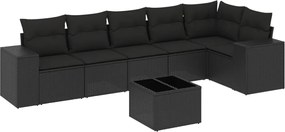 vidaXL Set canapele de grădină cu perne, 7 piese, negru, poliratan