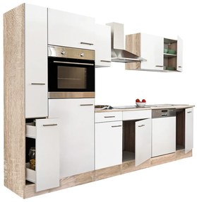 Mobilă de bucătărie Yorki 310, corp din stejar Sonoma, cu față alb satinat