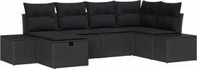 vidaXL Set de canapele pentru grădină cu pernă 6 pcs Negru poliratan