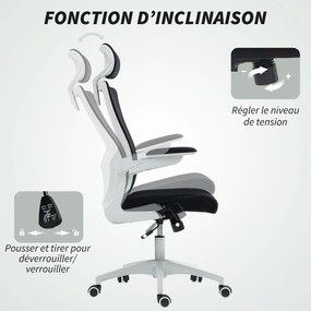 HOMCOM Scaun de birou ergonomic, fotoliu de birou, brațe rabatabile, suport lombar, tetieră, 60x63x120cm, negru | Aosom Romania