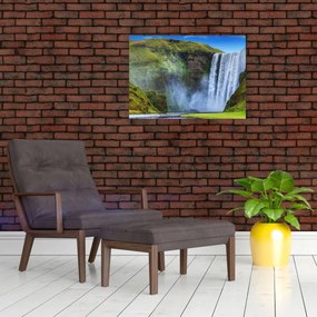 Tablou pe sticlă - Cascada Seljalandsfoss (70x50 cm)