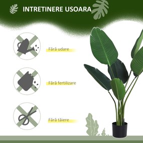 Outsunny Planta Artificiala Pasarea Paradisului Inalta 120cm, Planta Artificiala Strelitzia pentru Interior si Exterior cu Ghiveci | Aosom Romania