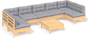 vidaXL Set mobilier de grădină cu perne gri, 8 piese, lemn masiv pin