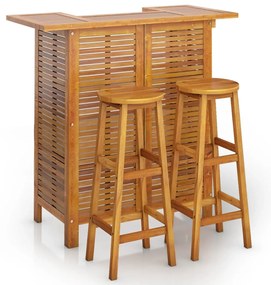 Set mobilier de bar de gradina, 3 piese, lemn masiv de acacia Taburete de bar cu sezut rotund, 3