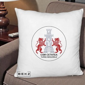 Perna Personalizata CSM Cetatea Turnu Magurele Fotbal, 40x40 cm, Alb Pufos, Husa Detasabila, Perna Inclusa, BEKZ®